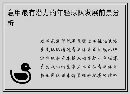 意甲最有潜力的年轻球队发展前景分析